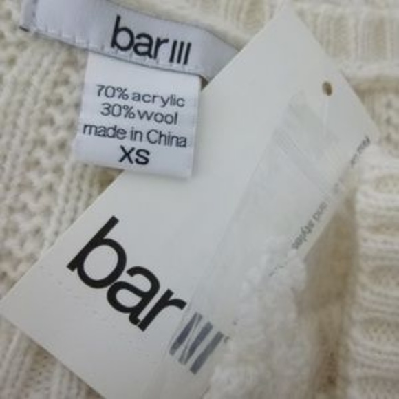 Bar lll White Sweater- XS- Slits Cable Trim- NWT - Picture 7 of 7